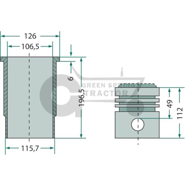 Piston set, complete for John Deere RE18694, RE24458, RE24539 - Image 2